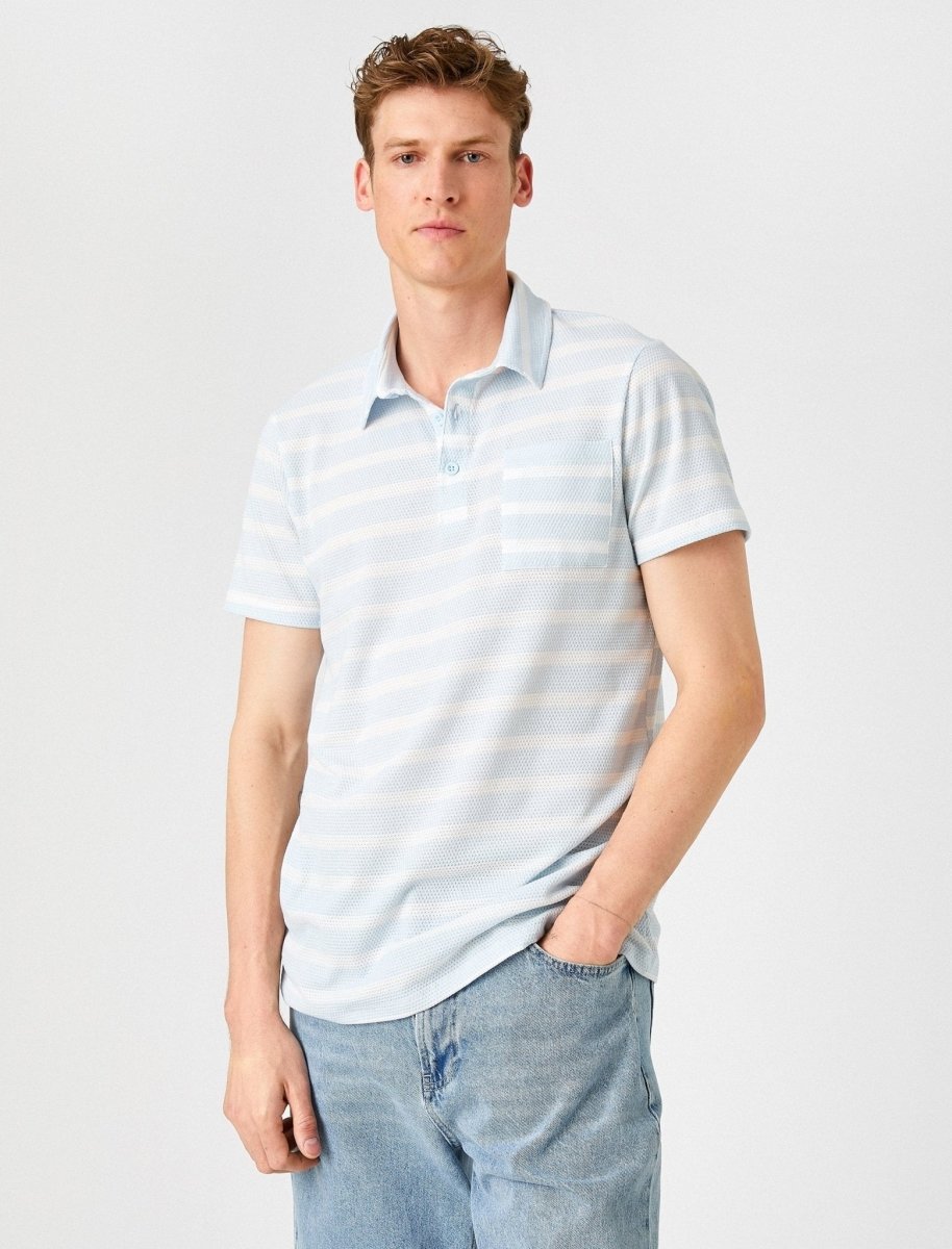 Textured Polo T-shirt in Baby Blue Stripes - Usolo Outfitters-KOTON