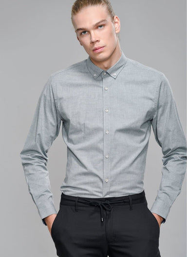 Textured Stretch Shirt in Grey - Usolo Outfitters-PEOPLE BY FABRIKA