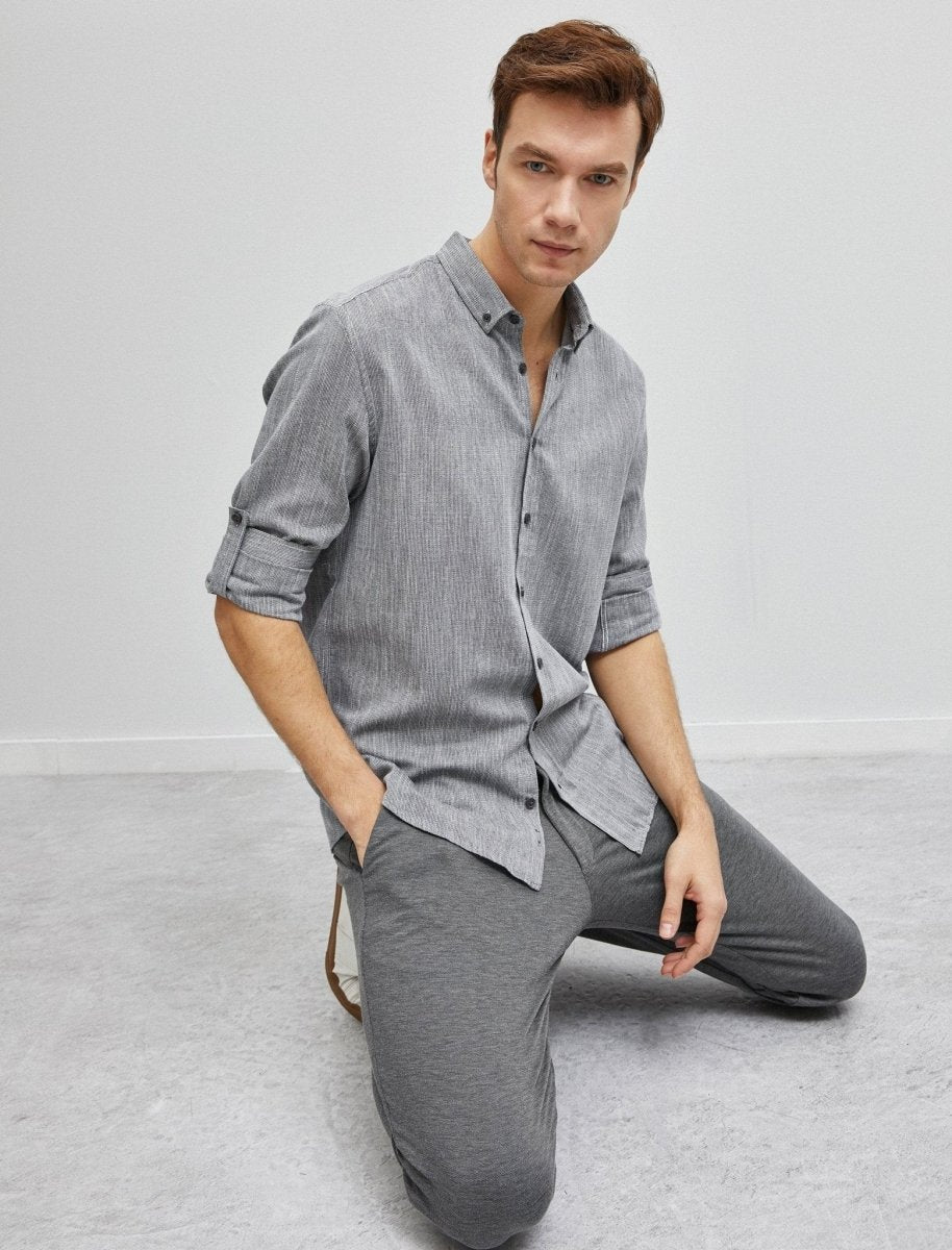 Textured Twill Shirt in Gray - Usolo Outfitters-KOTON