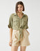 Tie Front Boxy Crop Button Up Shirt in Green - Usolo Outfitters-KOTON