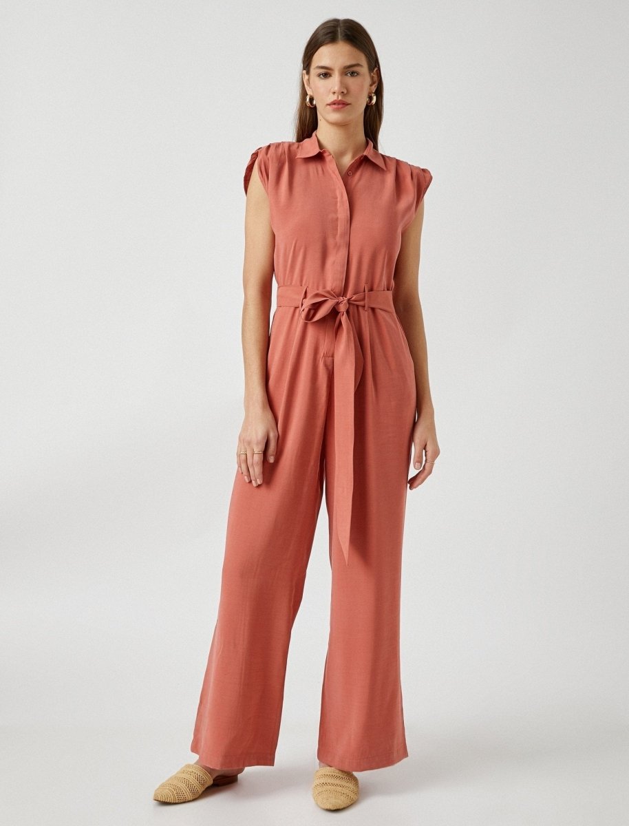 Tie Front Sleeveless Jumpsuit in Terracotta - Usolo Outfitters-KOTON