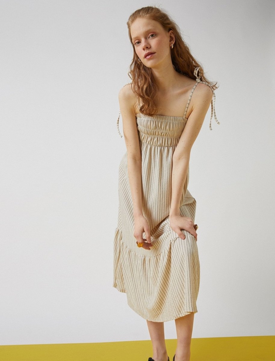 white christmas dresses This Time Cream & Tan Striped Dress – Shop the Mint main image 1