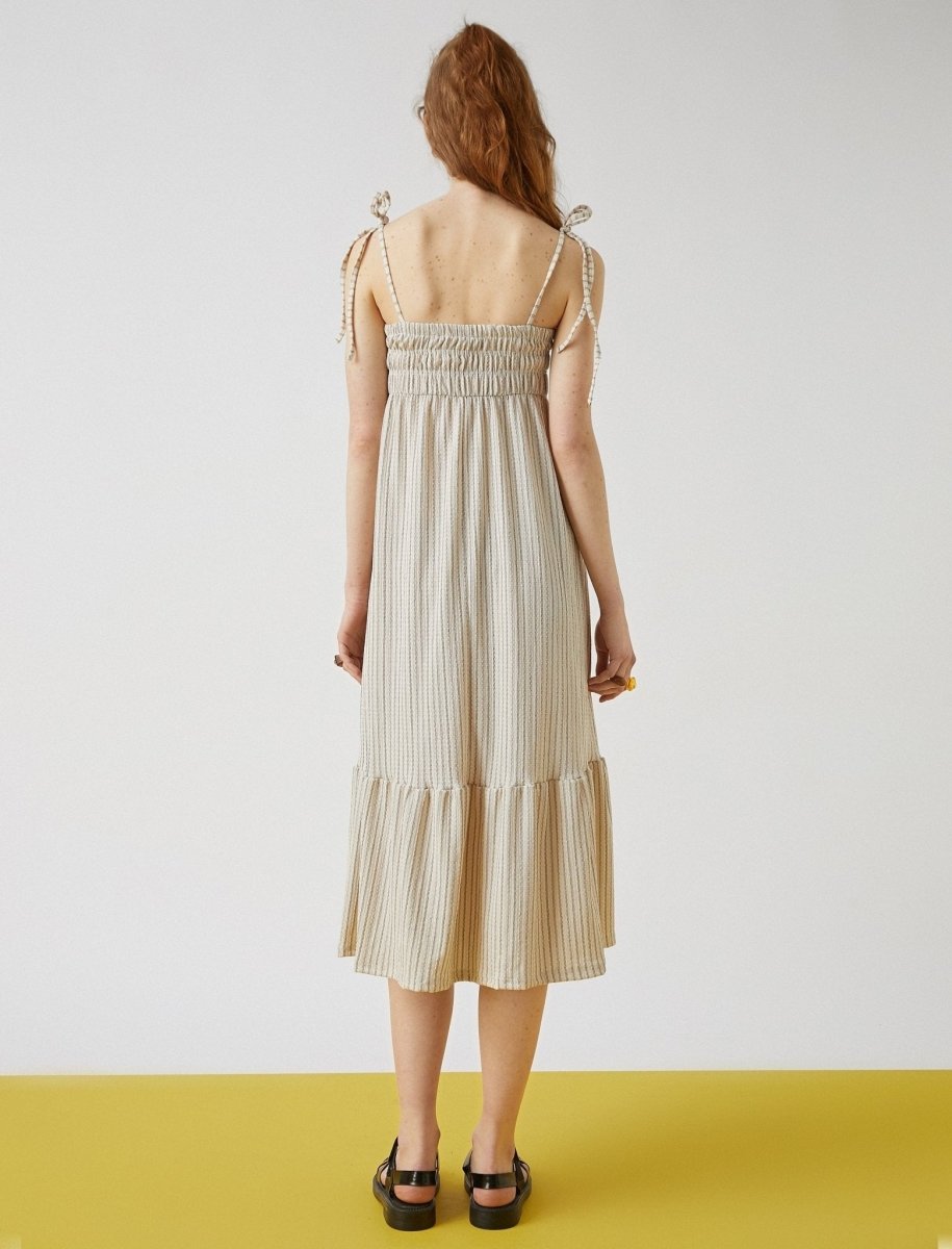 Tie Shoulder Smocked Maxi Dress in Cream - Usolo Outfitters-KOTON