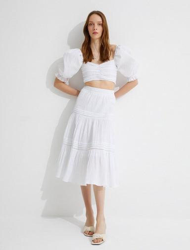 Tiered Midi Skirt in White - Usolo Outfitters-KOTON