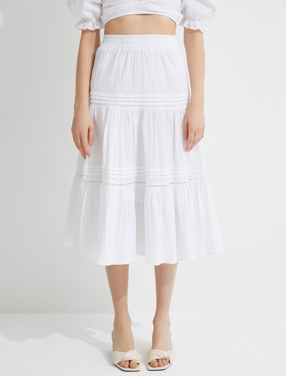 Tiered Midi Skirt in White - Usolo Outfitters-KOTON