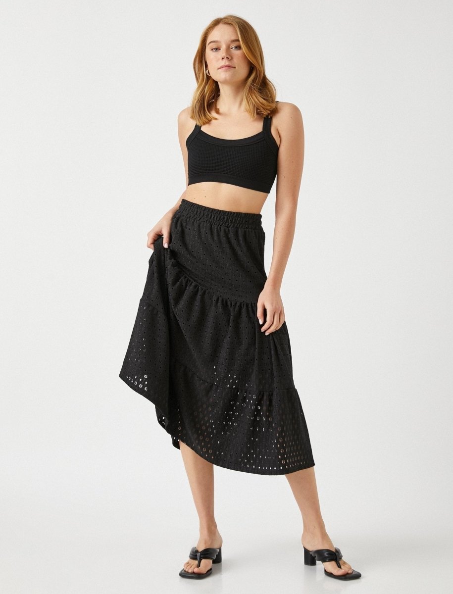 Tiered Pull On Midi Skirt in Black - Usolo Outfitters-KOTON