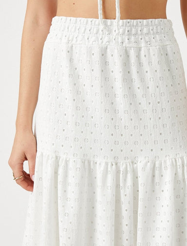 Tiered Pull On Midi Skirt in White - Usolo Outfitters-KOTON