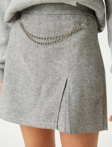 Jupe-short en tweed avec chaîne en gris - Usolo Outfitters-KOTON