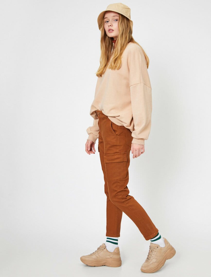 Twill Cargo Trouser in Terracotta - Usolo Outfitters-KOTON