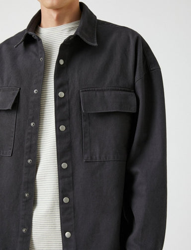 Twill Overshirt Jacket in Black - Usolo Outfitters-KOTON