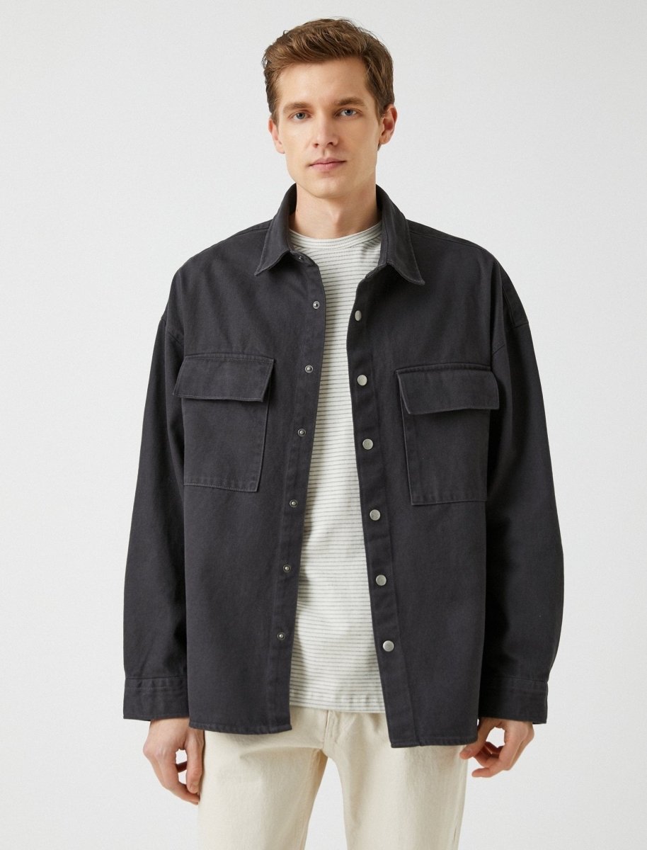 Twill Overshirt Jacket in Black - Usolo Outfitters
