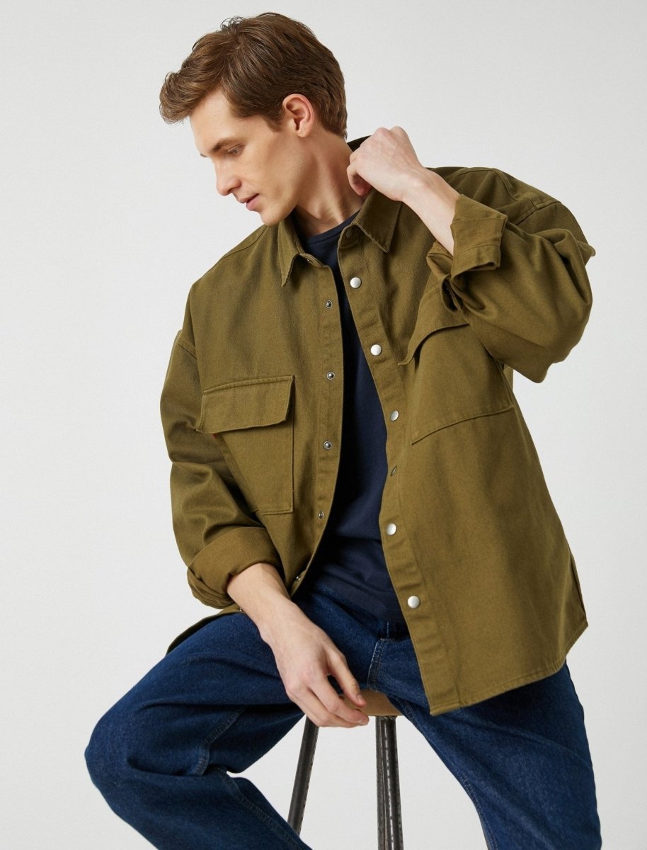 Twill Overshirt Jacket in Khaki - Usolo Outfitters-KOTON