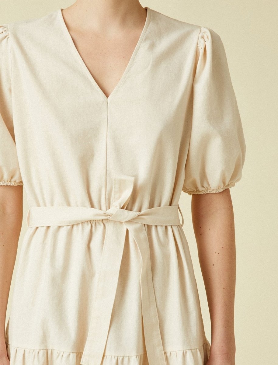 V-Neck Midi Linen Dress in Beige V-Neck Midi Linen Dress in Beige