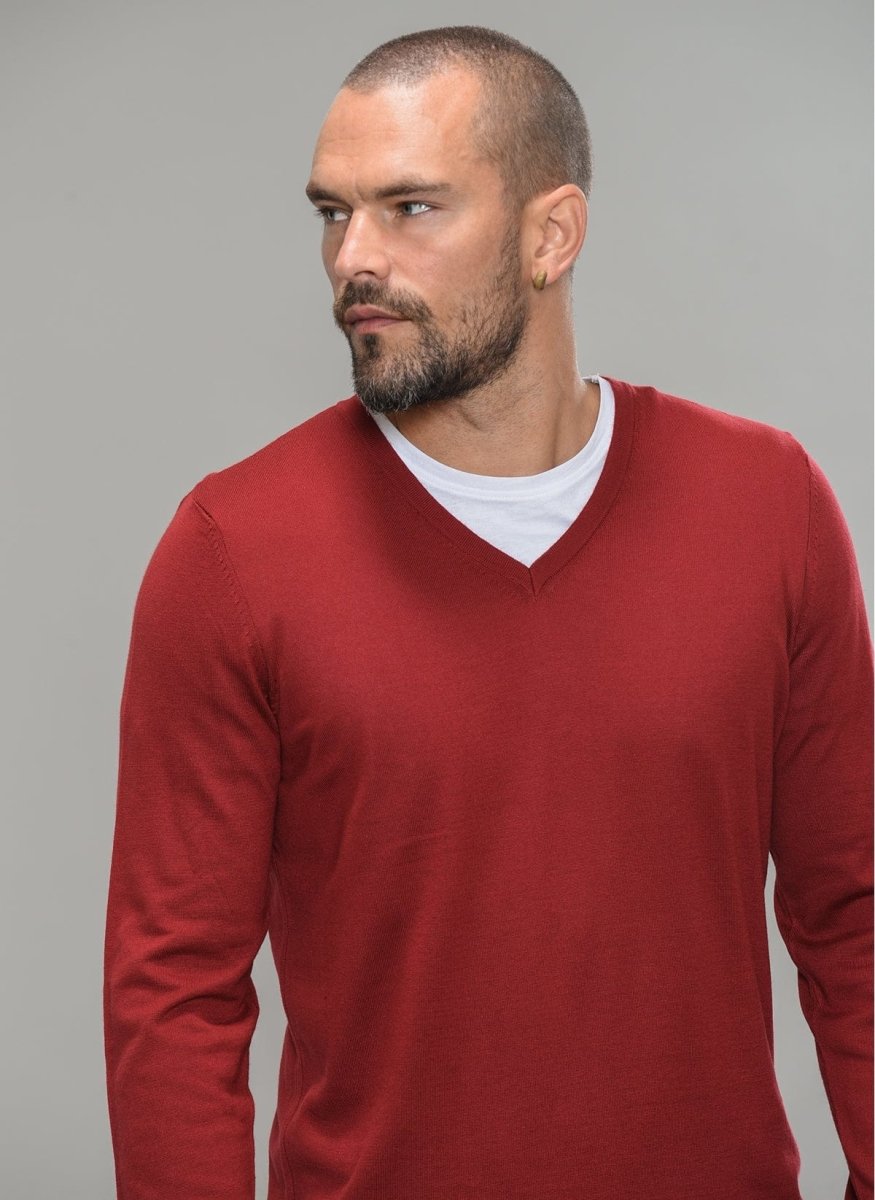 V Neck Sweater in Red - Usolo Outfitters-PEOPLE BY FABRIKA