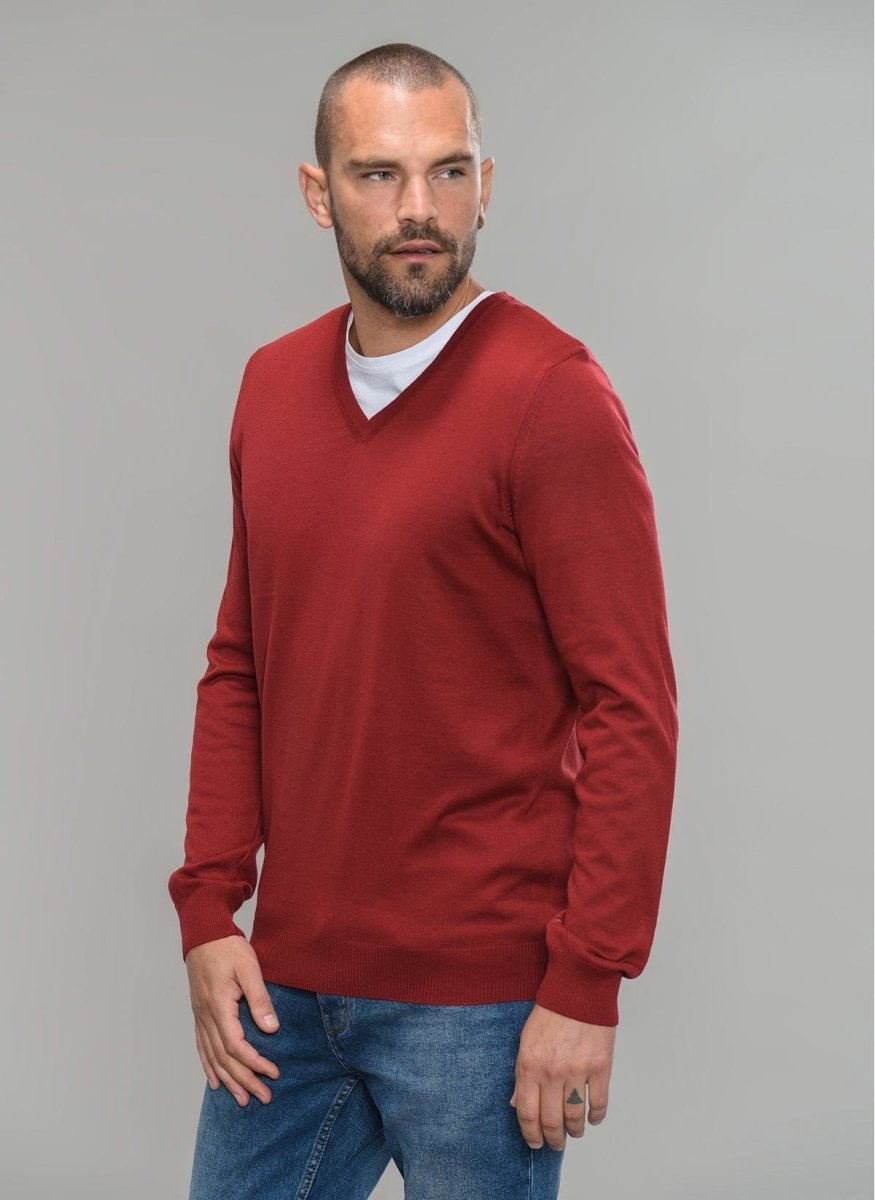 V Neck Sweater in Red - Usolo Outfitters-PEOPLE BY FABRIKA