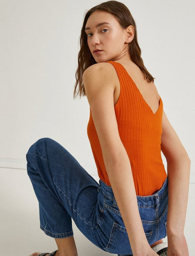 V Neck Tanktop in Orange - Usolo Outfitters-KOTON
