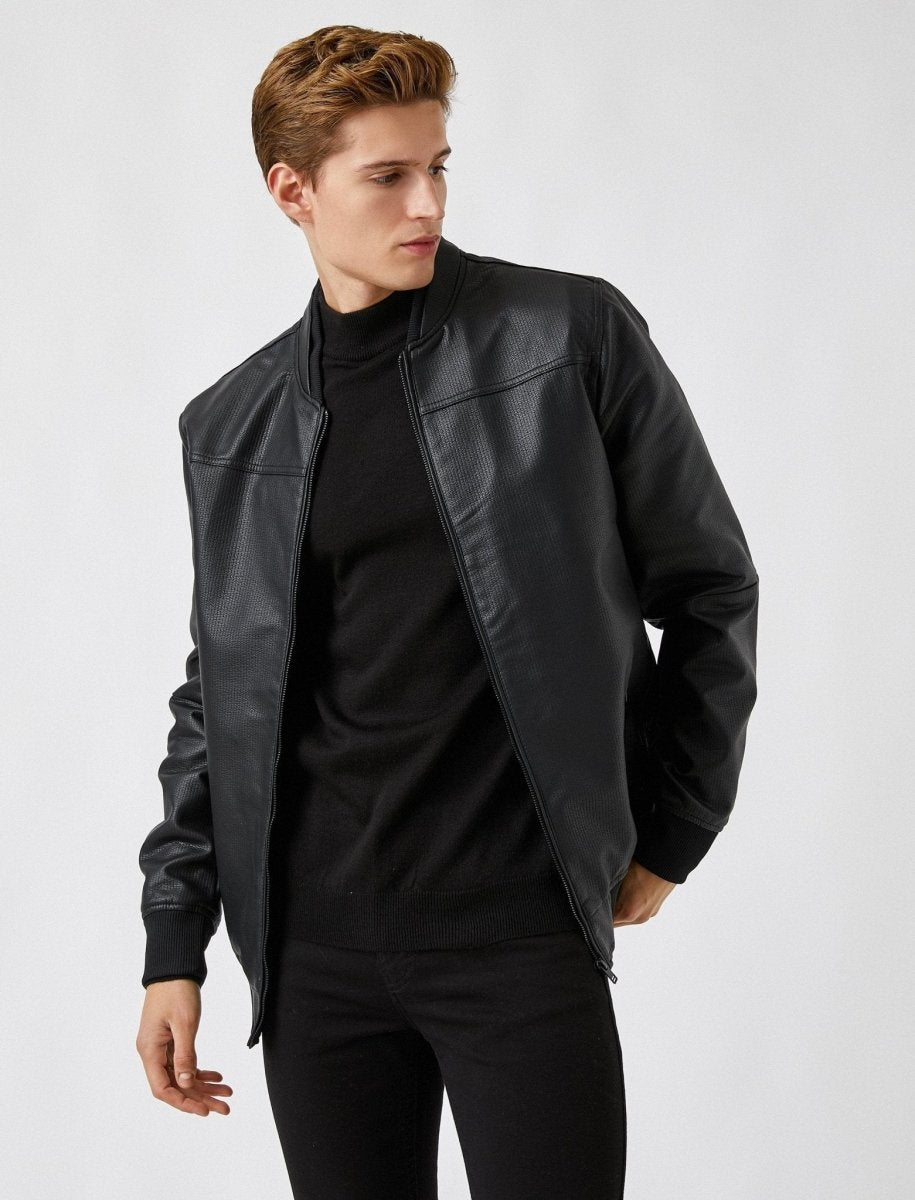 Vegan Bomber Jacket in Black - Usolo Outfitters-KOTON