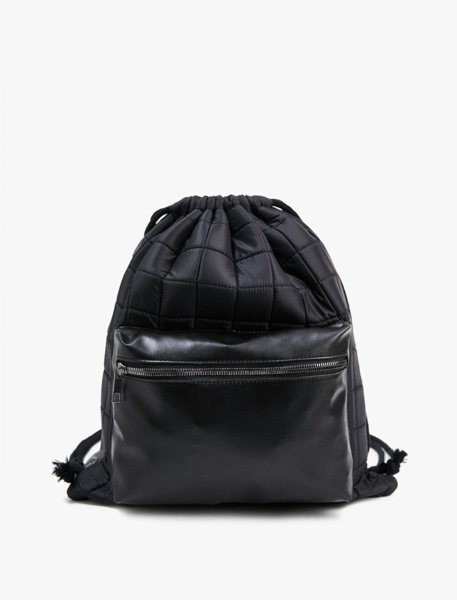 Vegan Drawstring Backpack in Black - Usolo Outfitters-KOTON