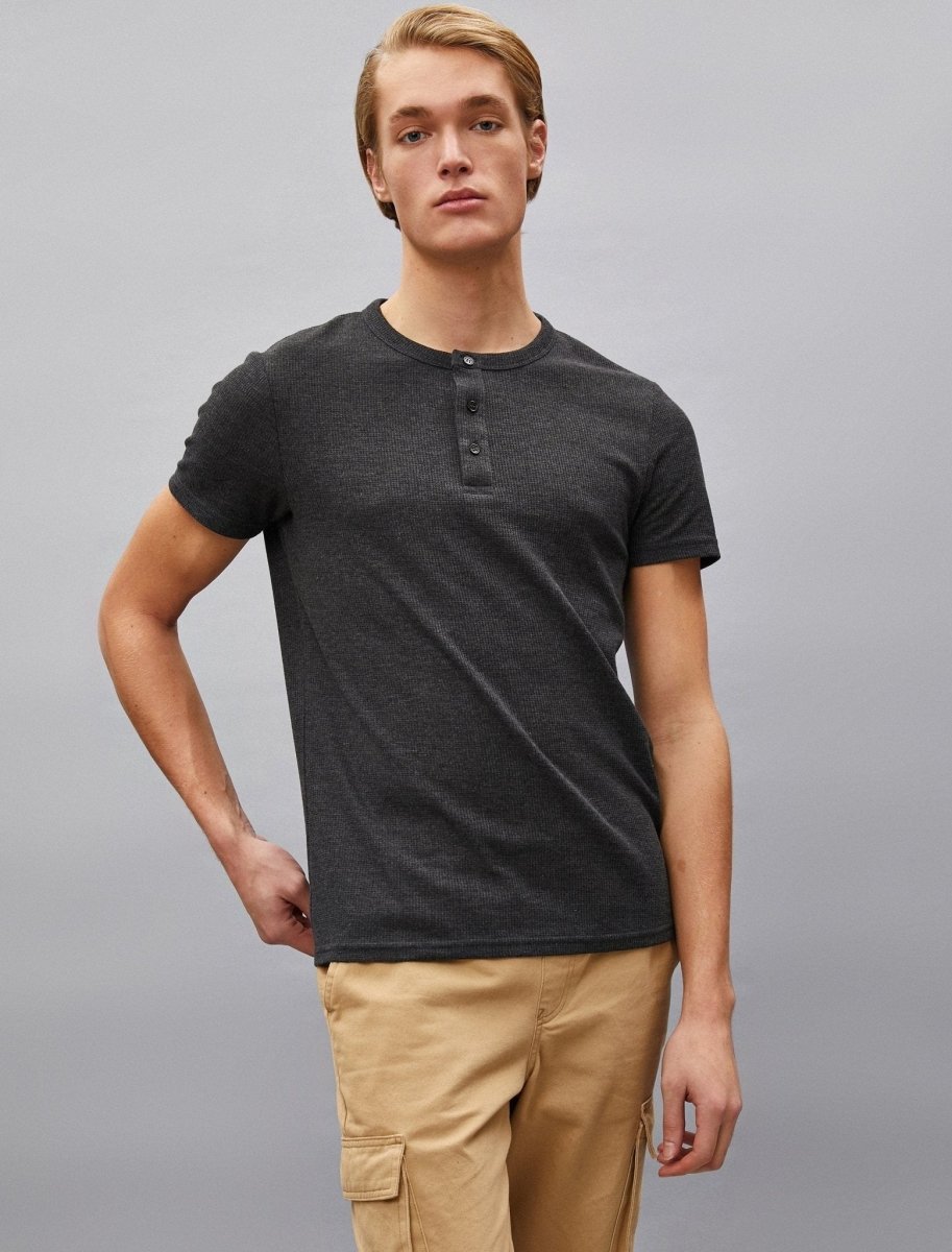 Tshirt Waffle Henley SS en Anthracite - Usolo Outfitters-KOTON