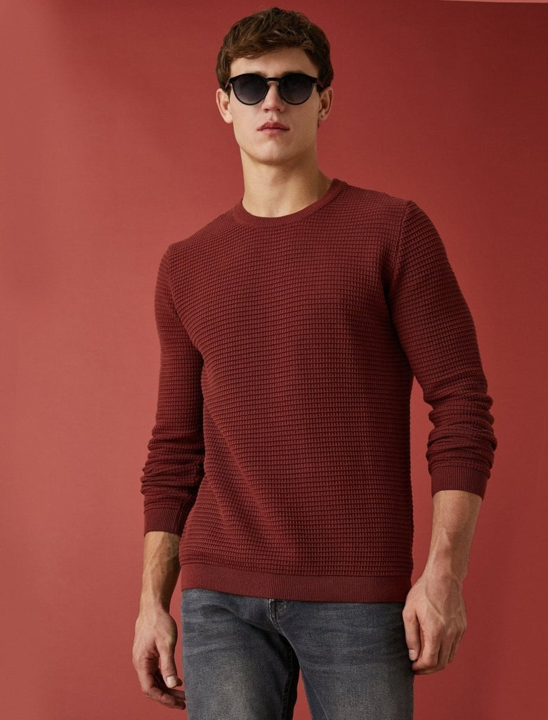 Waffle Knit Sweater in Brown - Usolo Outfitters