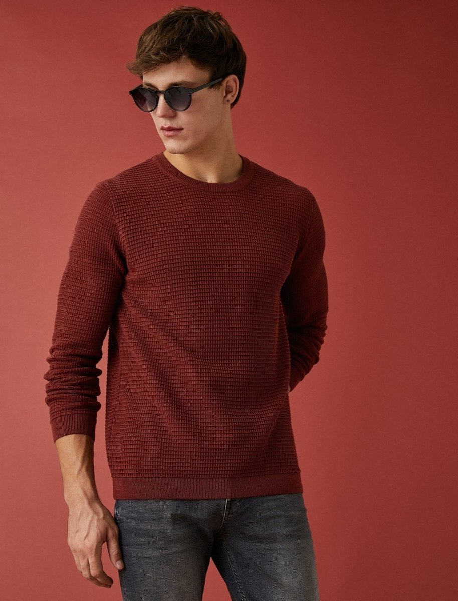 Waffle Knit Sweater in Brown - Usolo Outfitters-KOTON