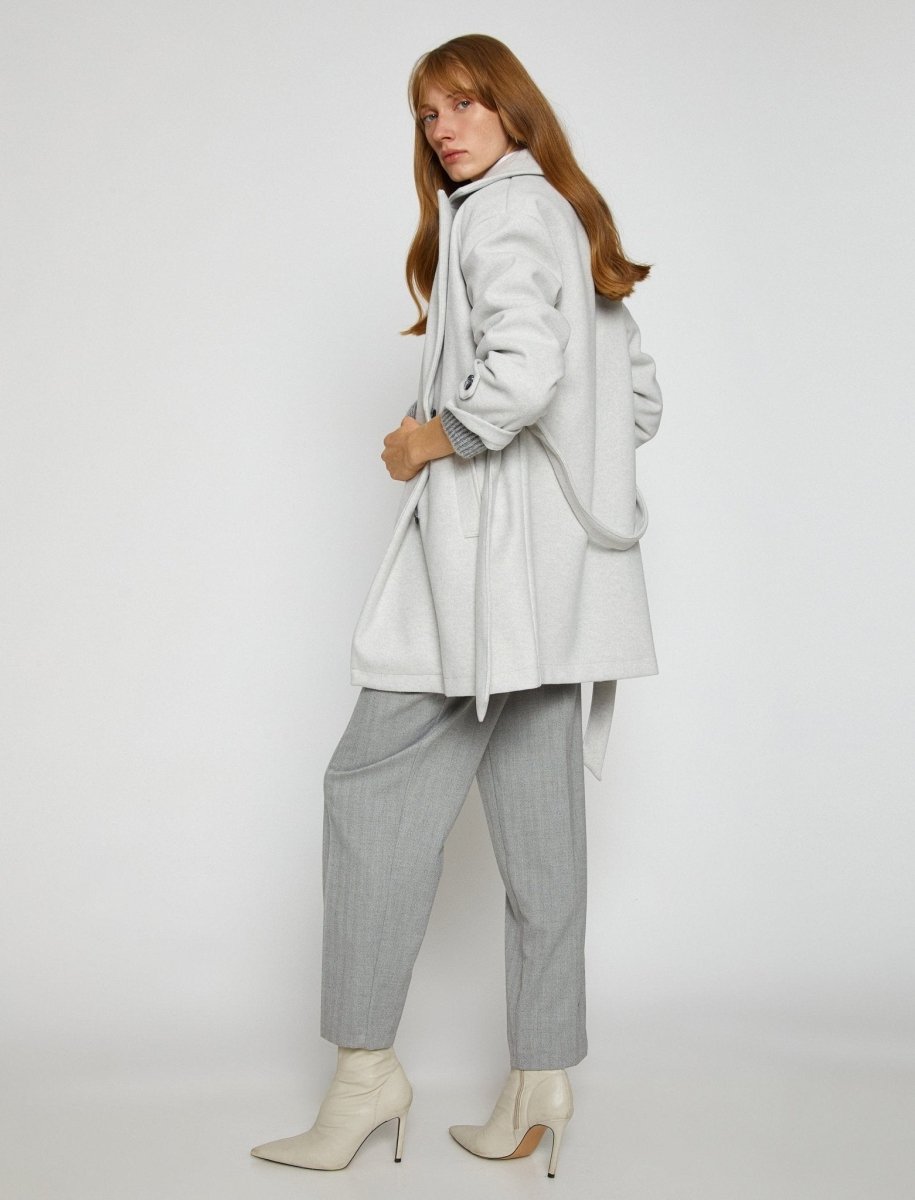 Wrap Coat with Belt in Grey - Usolo Outfitters-KOTON